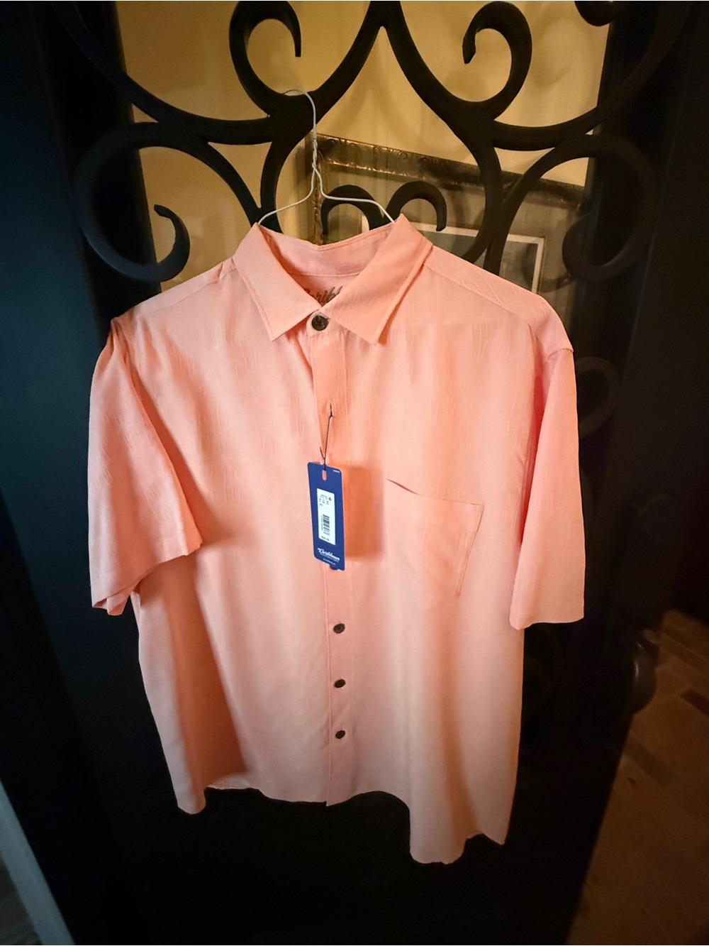 Caribbean Men’s Short Sleeve Button-Up Shirt in Light Peach